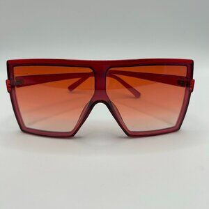 Oversized Tinted Gradient Lens Flat Top Square Fashion Sunglasses - Red